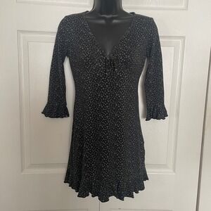 Urban Outfitters Babydoll Dress Women S Black Floral Print V Neck Low‎ Cut Mini